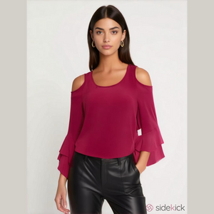 H BY HALSTON Cold Shoulder Bell Flounce Sleeve Fuchsia Blouse Size: XS/TP